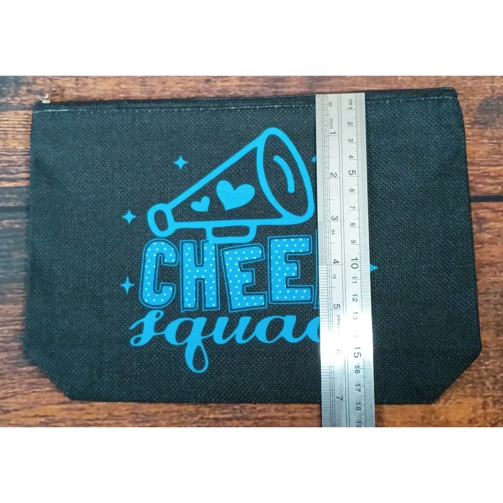 Cheer Squad Makeup Bag Black Canvas‎ Teal Cheerleading Zipper Pouch Accessory